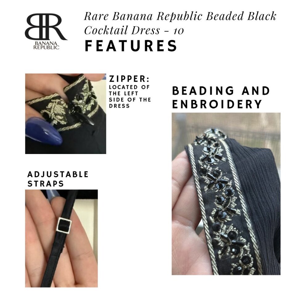 Rare Banana Republic Beaded Black Midi Cocktail Dress - 10 - Picture 5 of 14